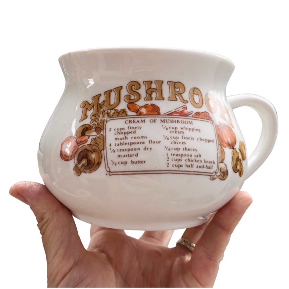 Vintage Mushroom Soup Recipe Bowl with Handle